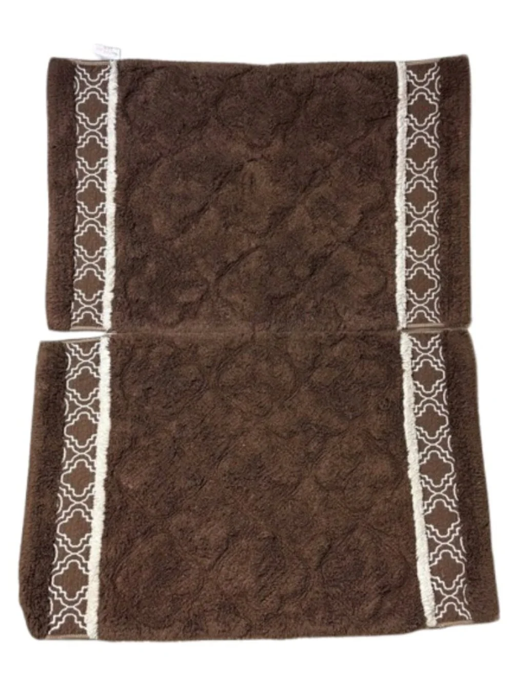 Bath Set Hand Towel Bath Mat Cotton 4 Piece Brown White Home Decor Damask Patter